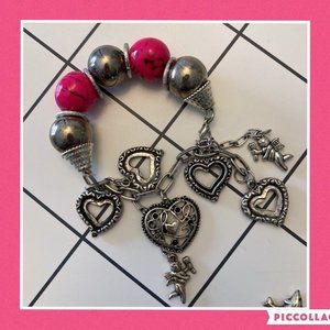 Cute Heart & Cupid Chunky Charm Bracelet (NWOT)